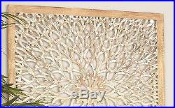Rustic Decorative Square Wood Carved Scroll Lacework Wall Art Panel Home Decor