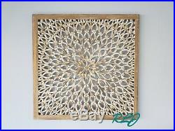 Rustic Decorative Square Wood Carved Scroll Lacework Wall Art Panel Home Decor