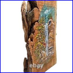 Rustic Hand-Carved Wooden Cedar Sculpture Of Toccoa Falls