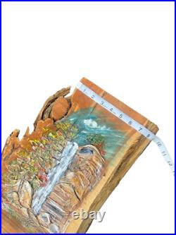 Rustic Hand-Carved Wooden Cedar Sculpture Of Toccoa Falls