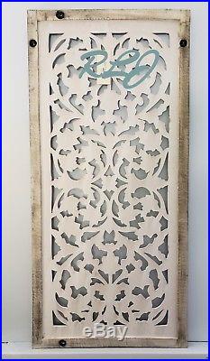 Rustic Tuscan Shabby Chic White-Washed Carved Wood Wall Art Panel Plaque Decor