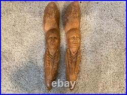 Rustic Wood Spirit Hand Carved Native American Face Cottonwood Bark Sculptures