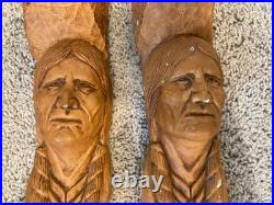 Rustic Wood Spirit Hand Carved Native American Face Cottonwood Bark Sculptures