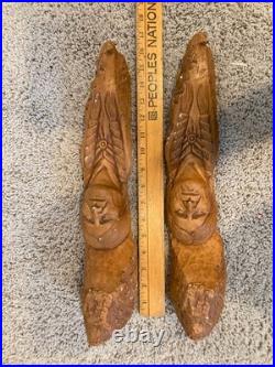 Rustic Wood Spirit Hand Carved Native American Face Cottonwood Bark Sculptures