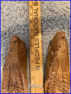 Rustic Wood Spirit Hand Carved Native American Face Cottonwood Bark Sculptures