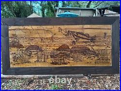 Rustic fishing. Large wooden carved artwork. Carved and pyrography done by hand