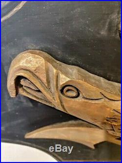 SALE- Antique Eagle Wood Carving- Bellamy- Americana- Black & Gold Sculpture