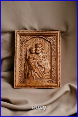 Saint Joseph WOOD CARVED CHRISTIAN ICON RELIGIOUS WALL HANGING ART WORK