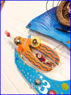 Sand Dollar Surf Fish, Driftwood Wall Art, Blue, White, Wood, Recycled Art