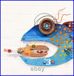 Sand Dollar Surf Fish, Driftwood Wall Art, Blue, White, Wood, Recycled Art