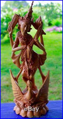 Saraswati Goddess Statue Art Knowledge Balinese Carved Wood Sculpture Art 19