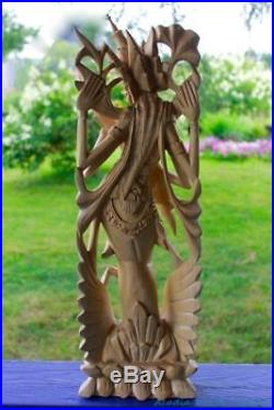 Saraswati Goddess Statue Art Knowledge Balinese Carved Wood Sculpture Art 25