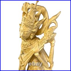 Saraswati Statue Wood Carving Hindu Goddess of Art Culture Balinese Sculpture