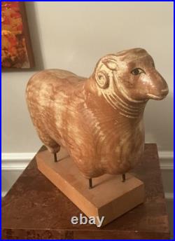 Sarreid LTD Italy Carved Wood Brass Ram Sheep Animal Sculpture Folk Art Vtg Mcm Sarreid LTD Italy Carved Wood Brass Ram Sheep Animal Sculpture Folk Art Vtg Mcm