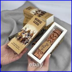 Scandinavian Gods Wooden Figurine Set 5 Hand Carved Decor, Odin, Freyja & Others