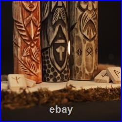 Scandinavian Gods Wooden Figurine Set 5 Hand Carved Decor, Odin, Freyja & Others