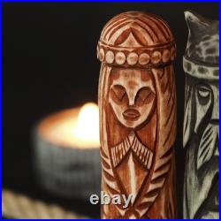 Scandinavian Gods Wooden Figurine Set 5 Hand Carved Decor, Odin, Freyja & Others