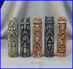 Scandinavian Gods Wooden Figurine Set 5 Hand Carved Decor, Odin, Freyja & Others