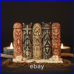 Scandinavian Gods Wooden Figurine Set 5 Hand Carved Decor, Odin, Freyja & Others