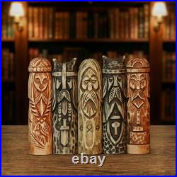 Scandinavian Gods Wooden Figurine Set 5 Hand Carved Decor, Odin, Freyja & Others