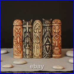 Scandinavian Gods Wooden Figurine Set 5 Hand Carved Decor, Odin, Freyja & Others
