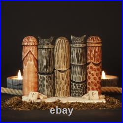 Scandinavian Gods Wooden Figurine Set 5 Hand Carved Decor, Odin, Freyja & Others
