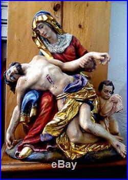Schmuckvolle Antike Pieta, Madonna Holz, Holy Mary woodcarving