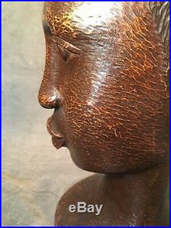 Sculpture African American Carved Woman Wood Head Bust Black Americana Folk Art