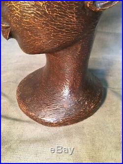 Sculpture African American Carved Woman Wood Head Bust Black Americana Folk Art