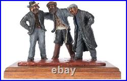 Sculpture (Carved Wood) Three Men Signed BERNARDI 1974 19lbs Used Small Chips