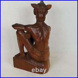 Sculpture Hand Carved Seated Male -14 Inch High Wood Carving