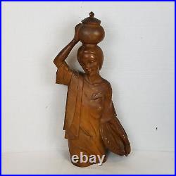 Sculpture -Woman with Vase- Hand Carved -22 Inch High Vintage Wood Carving