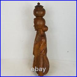 Sculpture -Woman with Vase- Hand Carved -22 Inch High Vintage Wood Carving