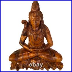Seated Lord Shiva Cobra Statue Balinese wood Carving sculpture Hindu art OOAK