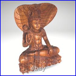 Seated Lord Shiva Cobra Statue Balinese wood Carving sculpture Hindu art OOAK