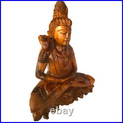 Seated Lord Shiva Cobra Statue Balinese wood Carving sculpture Hindu art OOAK