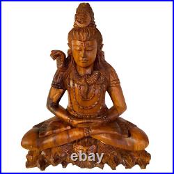 Seated Lord Shiva Cobra Statue Balinese wood Carving sculpture Hindu art OOAK