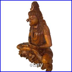 Seated Lord Shiva Cobra Statue Balinese wood Carving sculpture Hindu art OOAK