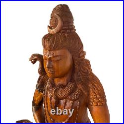 Seated Lord Shiva Cobra Statue Balinese wood Carving sculpture Hindu art OOAK
