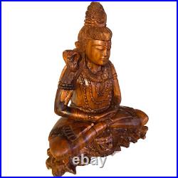 Seated Lord Shiva Cobra Statue Balinese wood Carving sculpture Hindu art OOAK