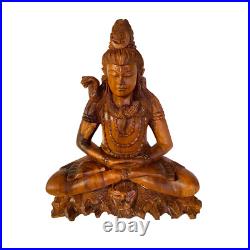 Seated Lord Shiva Cobra Statue Balinese wood Carving sculpture Hindu art OOAK