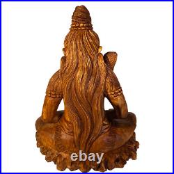 Seated Lord Shiva Cobra Statue Balinese wood Carving sculpture Hindu art OOAK