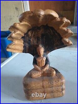 Seated Lord Shiva Cobra Statue wood Carving sculpture Hindu art 11 inch