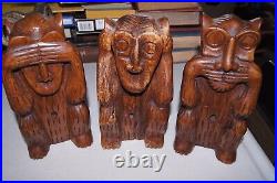 See Hear No Evil Monkey Wood Carved Carving Tommy Bahama Folk Art 8 Statues MCM