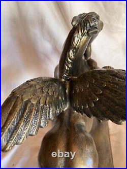 Sergey Eylanbekov Bronze Color Wood Pegasus With Man Carving Statue