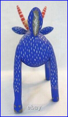 Sergio Santos Oaxacan Wood Carving Blue Horned Goat Mexican Art