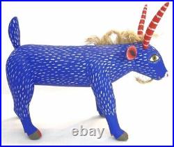 Sergio Santos Oaxacan Wood Carving Blue Horned Goat Mexican Art