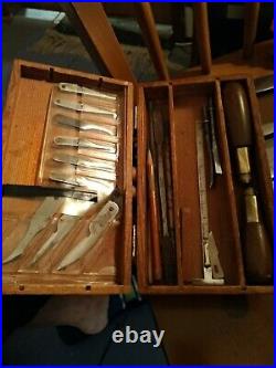 Set 20 VTG Warren carving knife tool kit wood box handle leather bone