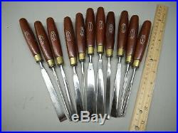 Set of 11 Marples wood carving chisels in tool roll