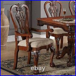 Set of 2 Formal Dining Arm Side Chair Carving Legs Cherry Wood Upholstered Seat